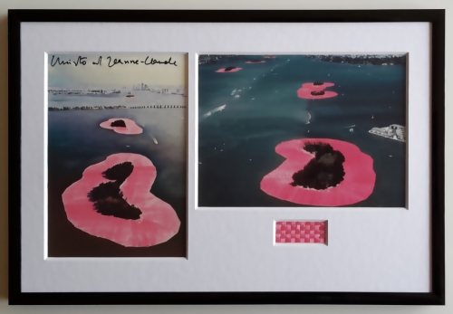 Christo Javacheff - Surrounded Islands - cartes d'art + pice de tissu - sign