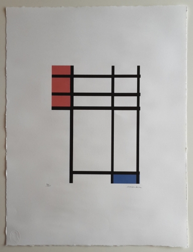 naar piet  Mondriaan  - Compositie van rood, blauw en wit