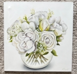 Vinciane Closset - Huile sur toile : Roses Blanches