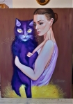 Denis Mihai - Dame met de paarse kat