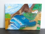 Item N° 20 - Schilderwerk: Eilandhuisje aan waterval