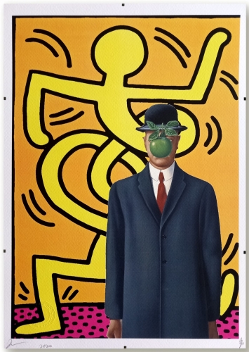 DEATH NYC  - Magritte X Haring  Zeefdruk mt lijst