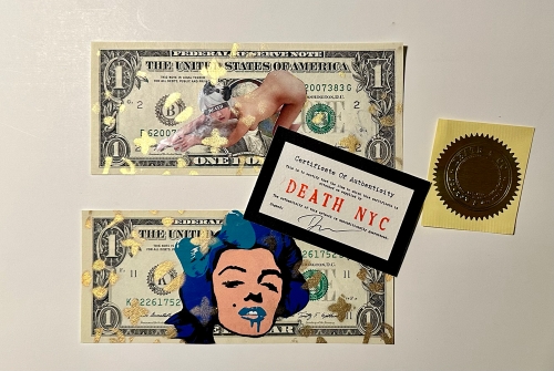 DEATH NYC  - Death NYC - origineel werk - 2 dollarbiljetten