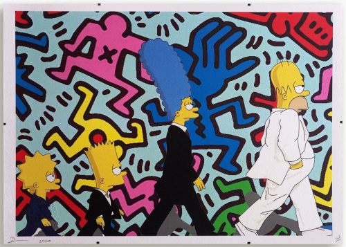 DEATH NYC  - Simpsons X Haring  Zeefdruk mt lijst