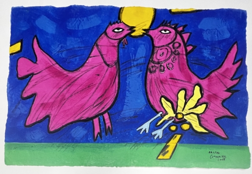 Guillaume Corneille - Aquagravure La vie en rose : Les Oiseaux amoureux