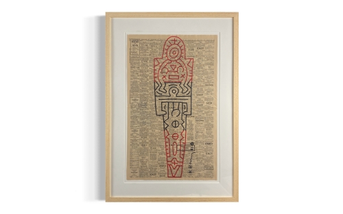 Keith Haring (after) - Originele tekening op krant