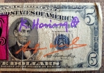 Andy Warhol - Keith Haring - Andy Warhol 5 dollars et Lucio Amelio signs avec COA (#0760)