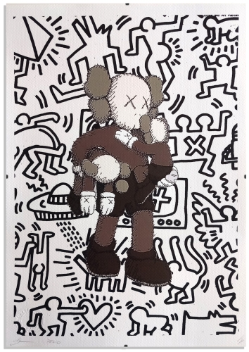 DEATH NYC  - Death NYC  Kaws X Haring  zeefdruk met lijst