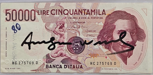 Andy Warhol - Andy Warhol  50.000 lire biljet gesigneerd