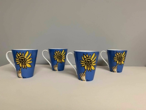 Guillaume Corneille - 4 Mugs- Le tournesol et l'oiseau - Auvers-sur-Oise - Hommage  Vincent  Van-Gogh