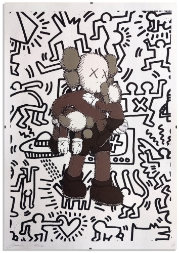 DEATH NYC  - Kaws X Haring  Srigraphie avec cadre