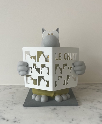 Philippe Geluck - Signed sculpture : The mini cat with the newspaper