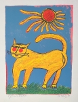 Lithographie signée : La chat jaune, 1991