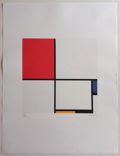 naar piet  Mondriaan  - Composition no. III, avec rouge, bleu, jaune et noir