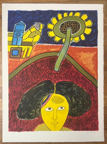 Guillaume Corneille - Lithographie signe : Le Tournesol, Hommage  Van Gogh
