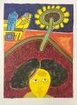 Guillaume Corneille - Lithographie signe : Le Tournesol, Hommage  Van Gogh