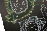 Pierre Caille - Carte graphique (Deux horloges - Un vque avec un garon de choeur - Insectes anthropomorphes)