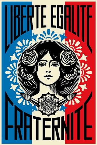 Shepard Fairey - Libert Egalit Fraternit  offset lithografie - handgesigneerd