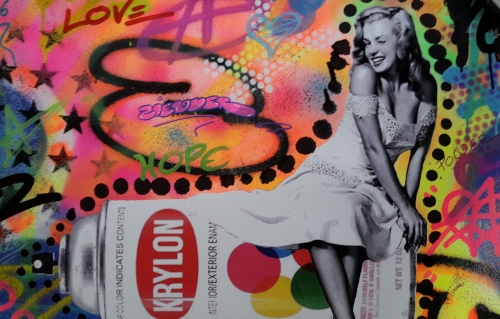 Ziegler T  - Marilyn Monroe on Krylon - stencil/peinture arosol et encre - sign  la main
