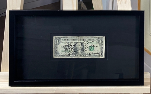 Keith Haring  - Dessin original sur un billet de 1 dollar