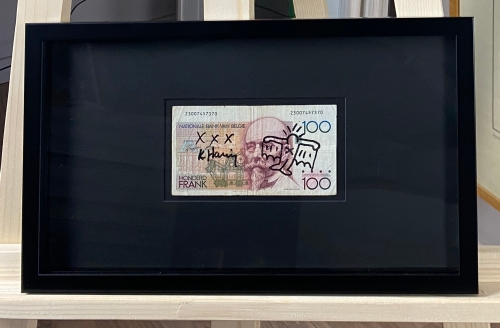 Keith Haring  - Originele tekening op een briefje van 100 BEF