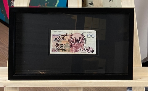 Keith Haring  - Original drawing on a 100 BEF note