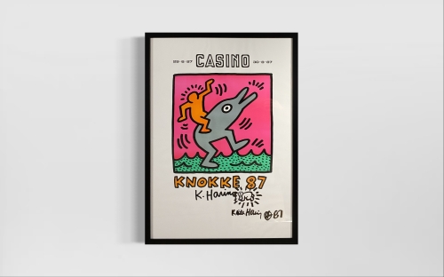 Keith Haring  - Casino Knokke 87 avec dessin et signature
