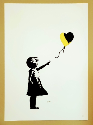 Banksy (after)  - Meisje met ballon zwart/geel