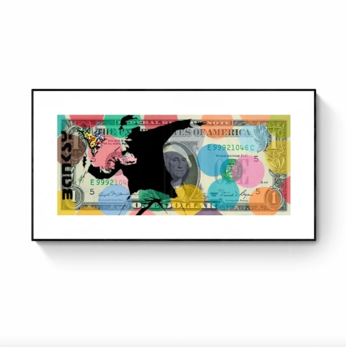 Banksy  - BANKSY Dollar Canvas - Hirst Dots Flower Thrower