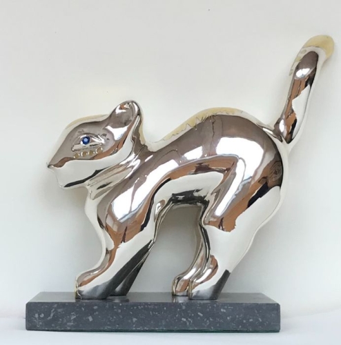 Guillaume Corneille - Sculpture en bronze argent Le Petit Chat