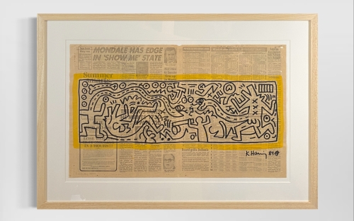 Keith Haring  - Originele Tekening op Krant