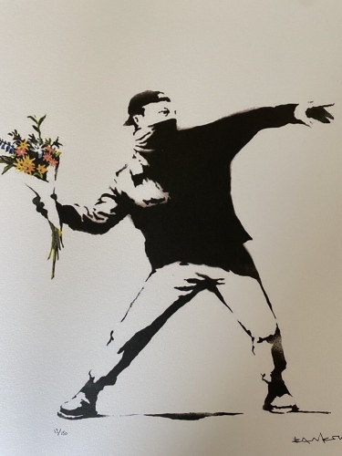 Banksy (after)  - Banksy print signe planche - Flower Chucker