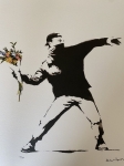 Banksy print signée planche - Flower Chucker