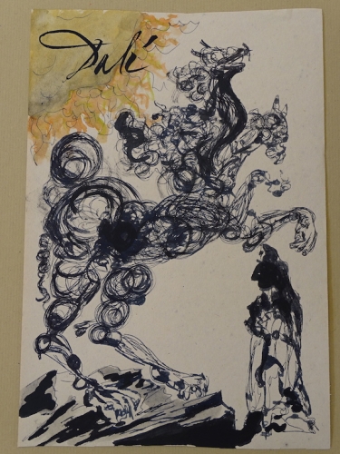 Salvador Dali - attribu, dessin  l'encre, Don Quichotte