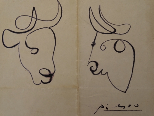 Pablo Picasso - attributed, ink drawing, bulls