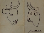 Pablo Picasso - attributed, ink drawing, bulls