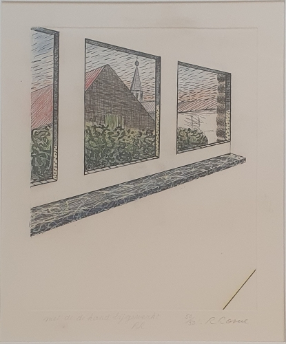 Roger Raveel - Window view with Machelen Church. - unique work