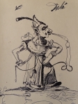 Salvador Dali - attribu, dessin  l'encre, Don Quichotte