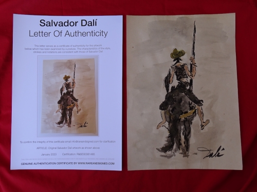 Salvador Dali - attribu, dessin  l'encre, Don Quichotte