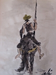 Salvador Dali - attribu, dessin  l'encre, Don Quichotte