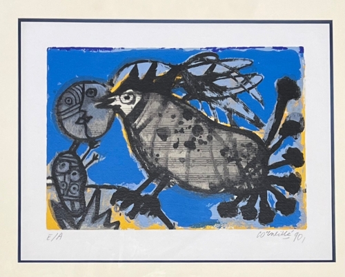 Guillaume Corneille - The bird with the moon on a score; framed!