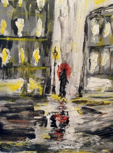 Olivier De Pooter - la jeune fille et le parapluie rouge