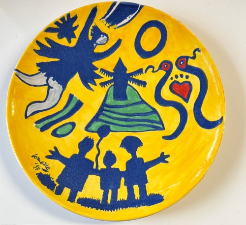 Guillaume Corneille - Ceramic dish from 1998 created for the Nourypharma Jubilee with its box