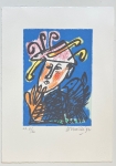 Guillaume Corneille - Ondertekend; Lithografie De clown en de vogel