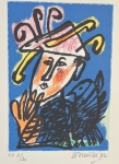 Guillaume Corneille - Ondertekend; Lithografie De clown en de vogel