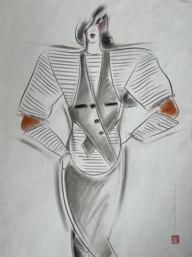 Henri Matchavariani - Hommage  Thierry Mugler - Dessin de mode - 1985