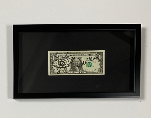 Keith Haring  - Dessin original sur un billet de 1 dollar