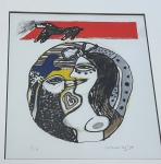 Guillaume Corneille - Lithographie ancienne signe, Dialoque avec l'oiseau, Journal de la Tour,  encadr!