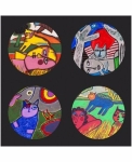 Guillaume Corneille - Lot de 8 Sous-verres Chat et Oiseaux