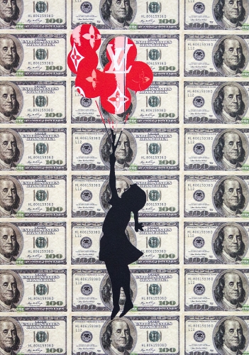 DEATH NYC  - DEATH NYC - Banksy - Flying Balloon Girl & Louis Vuitton & Dollars